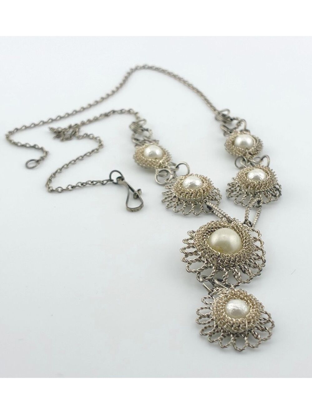 Vintage Gold Tone Filigree and Faux Baroque Pearl Necklace 18"